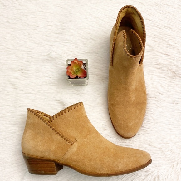 JACK ROGERS x Zappos | Tan Suede Leather Trim Heel Ankle bootie women size 9.5 - Picture 4 of 9